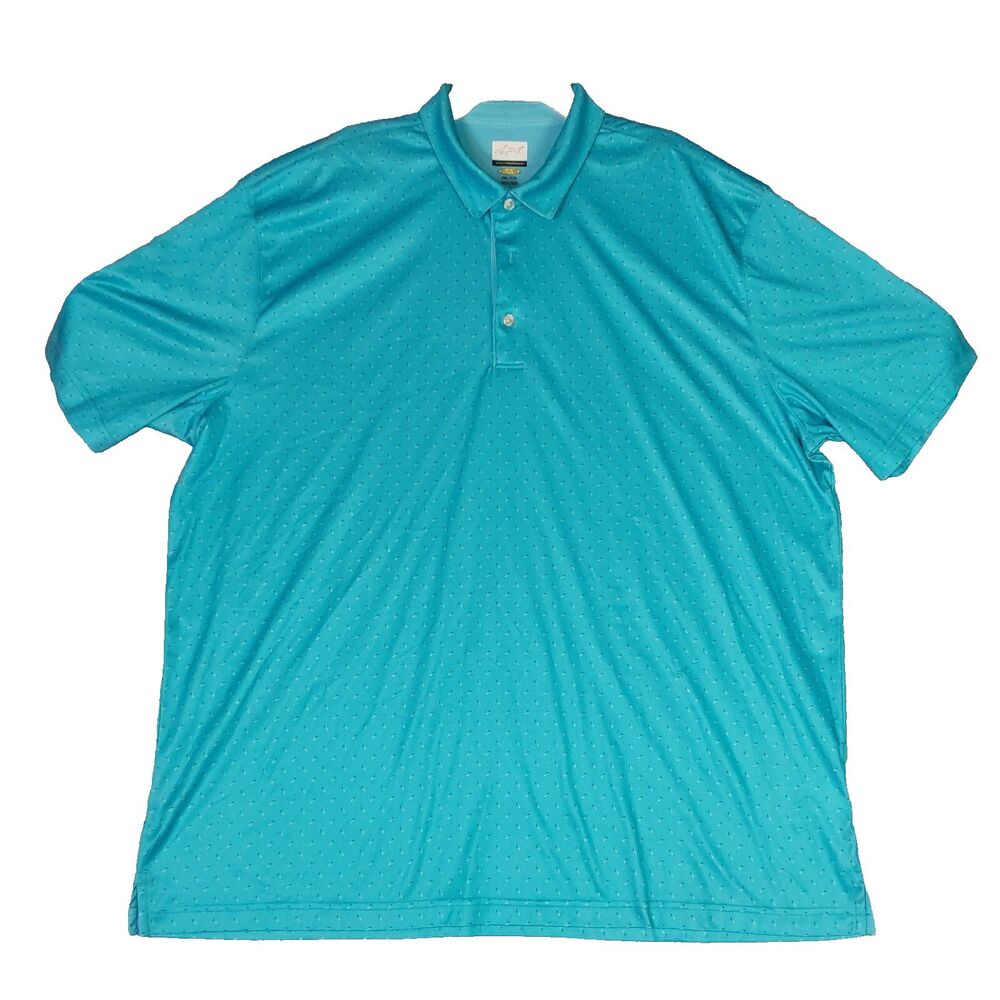 Greg Norman PlayDry XXL Men Golf Polo Shirt Blue Geometric Pattern Performance
